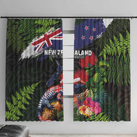 New Zealand Christmas Window Curtain Meri Kirihimete-Tuatara and Pohutukawa Black Color