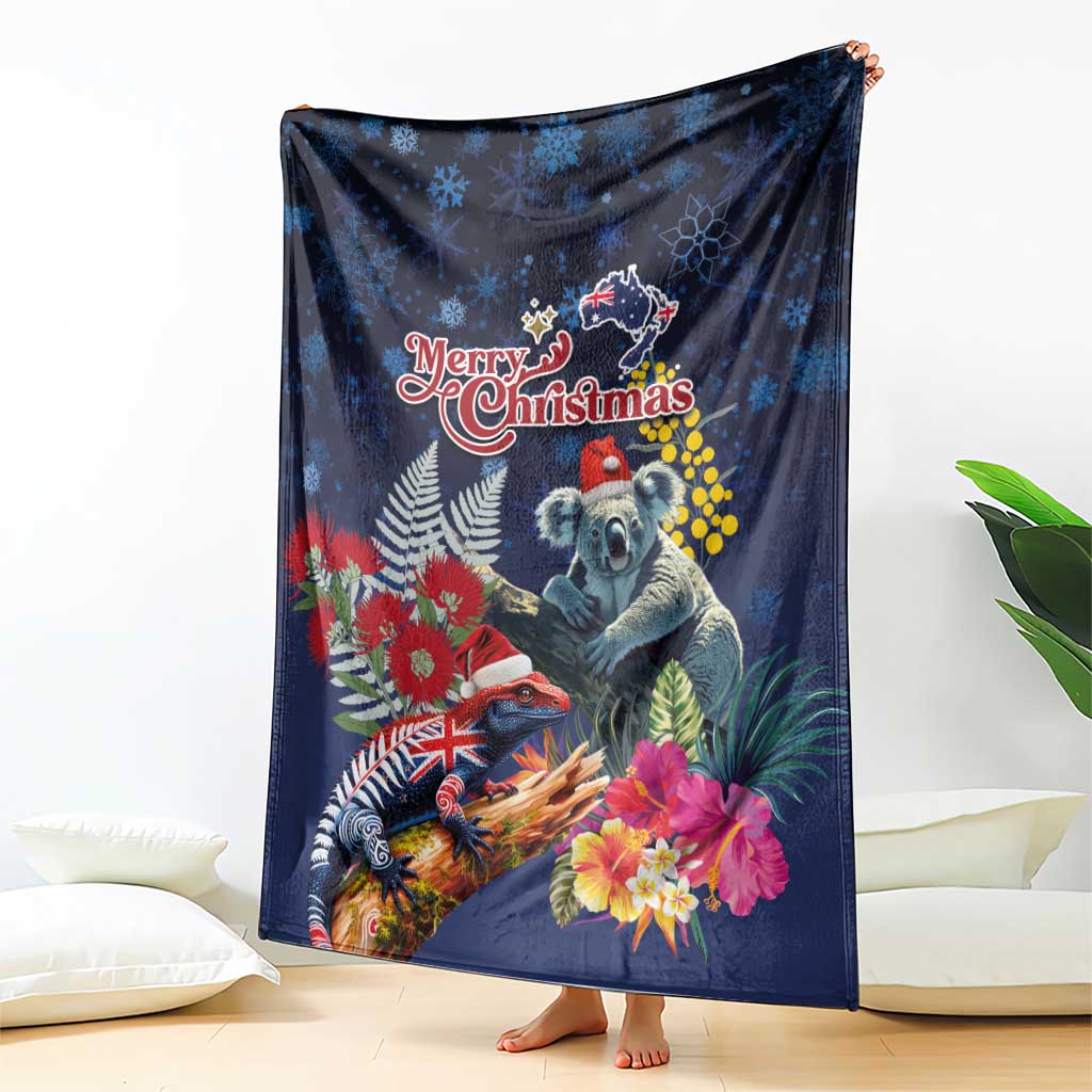 Australia and New Zealand Blanket Merry Christmas-Tuatara and Koala with Plants Xmas Style