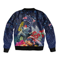 Australia and New Zealand Bomber Jacket Merry Christmas-Tuatara and Koala with Plants Xmas Style