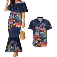 Australia and New Zealand Couples Matching Mermaid Dress and Hawaiian Shirt Merry Christmas-Tuatara and Koala with Plants Xmas Style LT03 Navy - Polynesian Pride