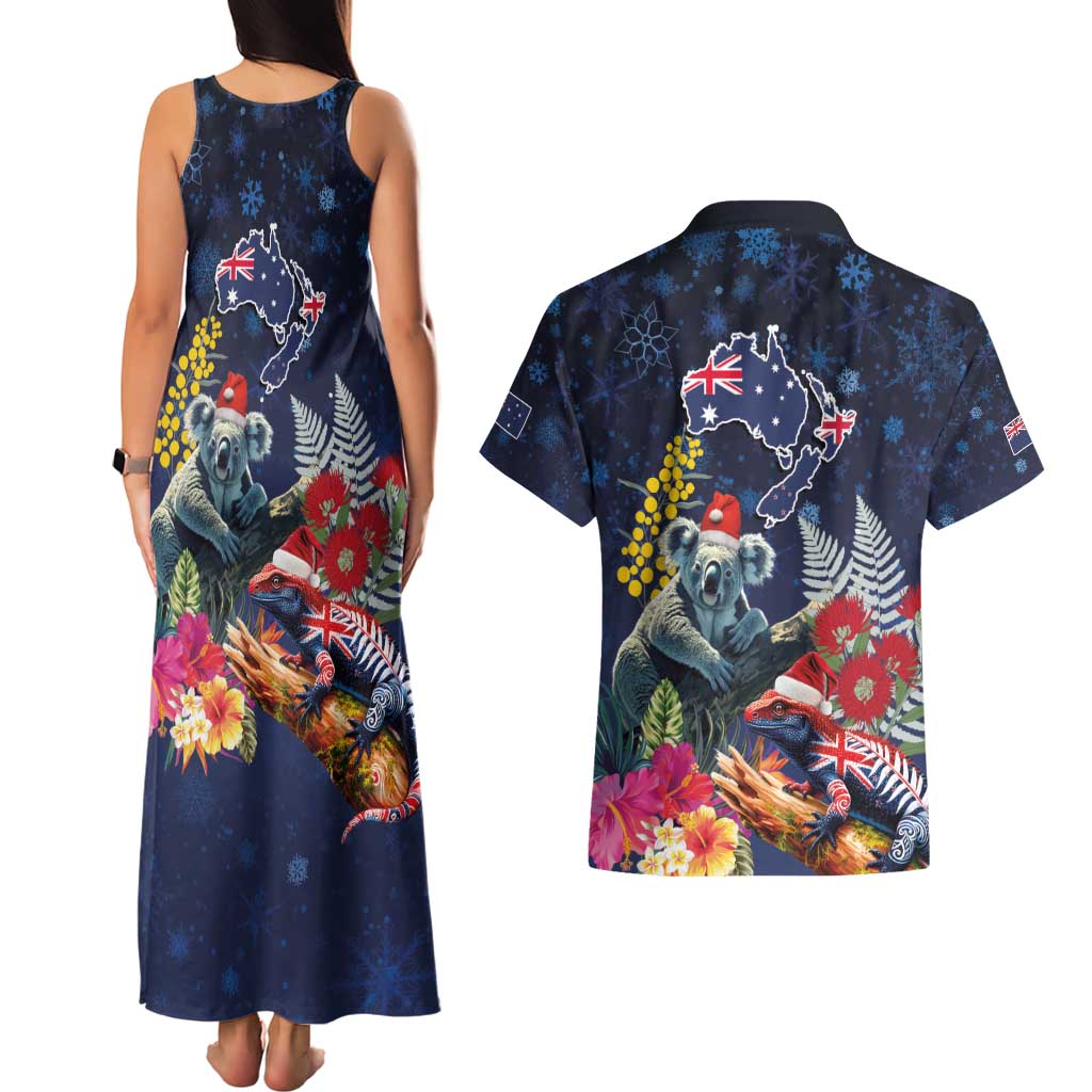 Australia and New Zealand Couples Matching Tank Maxi Dress and Hawaiian Shirt Merry Christmas-Tuatara and Koala with Plants Xmas Style LT03 - Polynesian Pride
