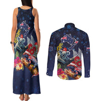 Australia and New Zealand Couples Matching Tank Maxi Dress and Long Sleeve Button Shirt Merry Christmas-Tuatara and Koala with Plants Xmas Style LT03 - Polynesian Pride