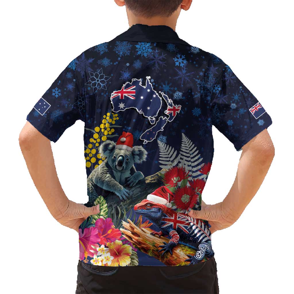 Australia and New Zealand Family Matching Long Sleeve Bodycon Dress and Hawaiian Shirt Merry Christmas-Tuatara and Koala with Plants Xmas Style LT03 - Polynesian Pride