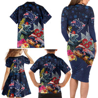 Australia and New Zealand Family Matching Long Sleeve Bodycon Dress and Hawaiian Shirt Merry Christmas-Tuatara and Koala with Plants Xmas Style LT03 - Polynesian Pride