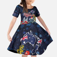 Australia and New Zealand Family Matching Mermaid Dress and Hawaiian Shirt Merry Christmas-Tuatara and Koala with Plants Xmas Style LT03 Daughter's Dress Navy - Polynesian Pride