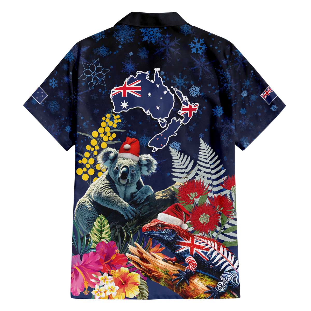 Australia and New Zealand Family Matching Off The Shoulder Long Sleeve Dress and Hawaiian Shirt Merry Christmas-Tuatara and Koala with Plants Xmas Style