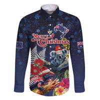 Australia and New Zealand Family Matching Off The Shoulder Long Sleeve Dress and Hawaiian Shirt Merry Christmas-Tuatara and Koala with Plants Xmas Style