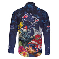 Australia and New Zealand Family Matching Off The Shoulder Long Sleeve Dress and Hawaiian Shirt Merry Christmas-Tuatara and Koala with Plants Xmas Style