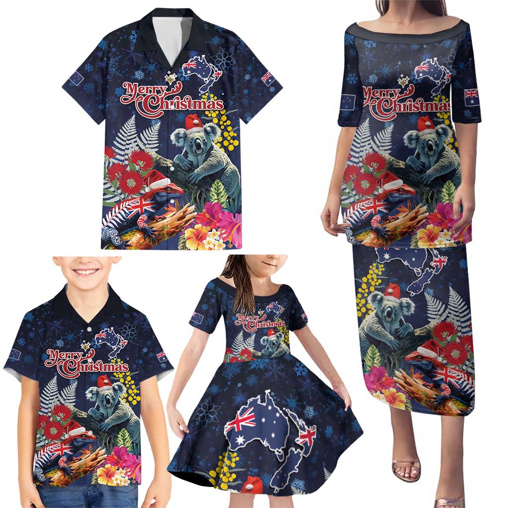 Australia and New Zealand Family Matching Puletasi and Hawaiian Shirt Merry Christmas-Tuatara and Koala with Plants Xmas Style LT03 - Polynesian Pride