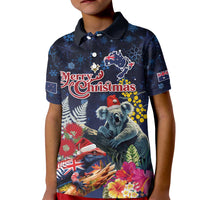 Australia and New Zealand Kid Polo Shirt Merry Christmas-Tuatara and Koala with Plants Xmas Style