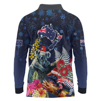 Australia and New Zealand Long Sleeve Polo Shirt Merry Christmas-Tuatara and Koala with Plants Xmas Style LT03 - Polynesian Pride