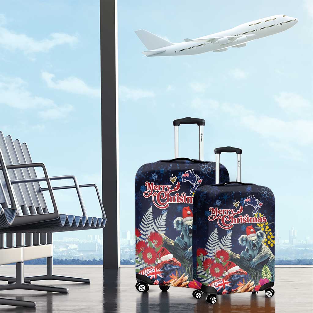 Australia and New Zealand Luggage Cover Merry Christmas-Tuatara and Koala with Plants Xmas Style