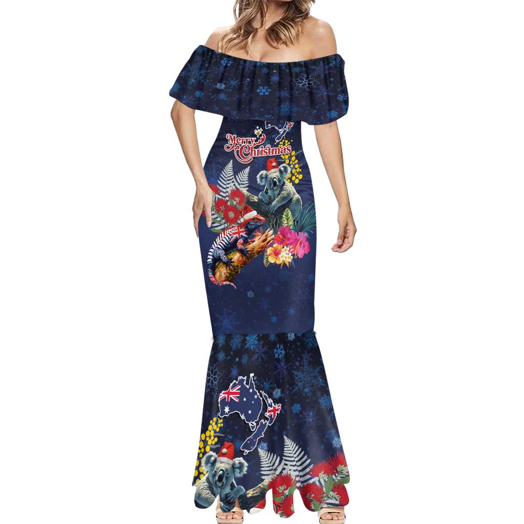 Australia and New Zealand Mermaid Dress Merry Christmas-Tuatara and Koala with Plants Xmas Style