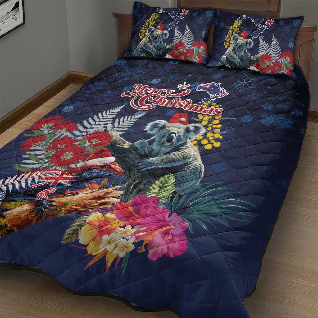 Australia and New Zealand Quilt Bed Set Merry Christmas-Tuatara and Koala with Plants Xmas Style