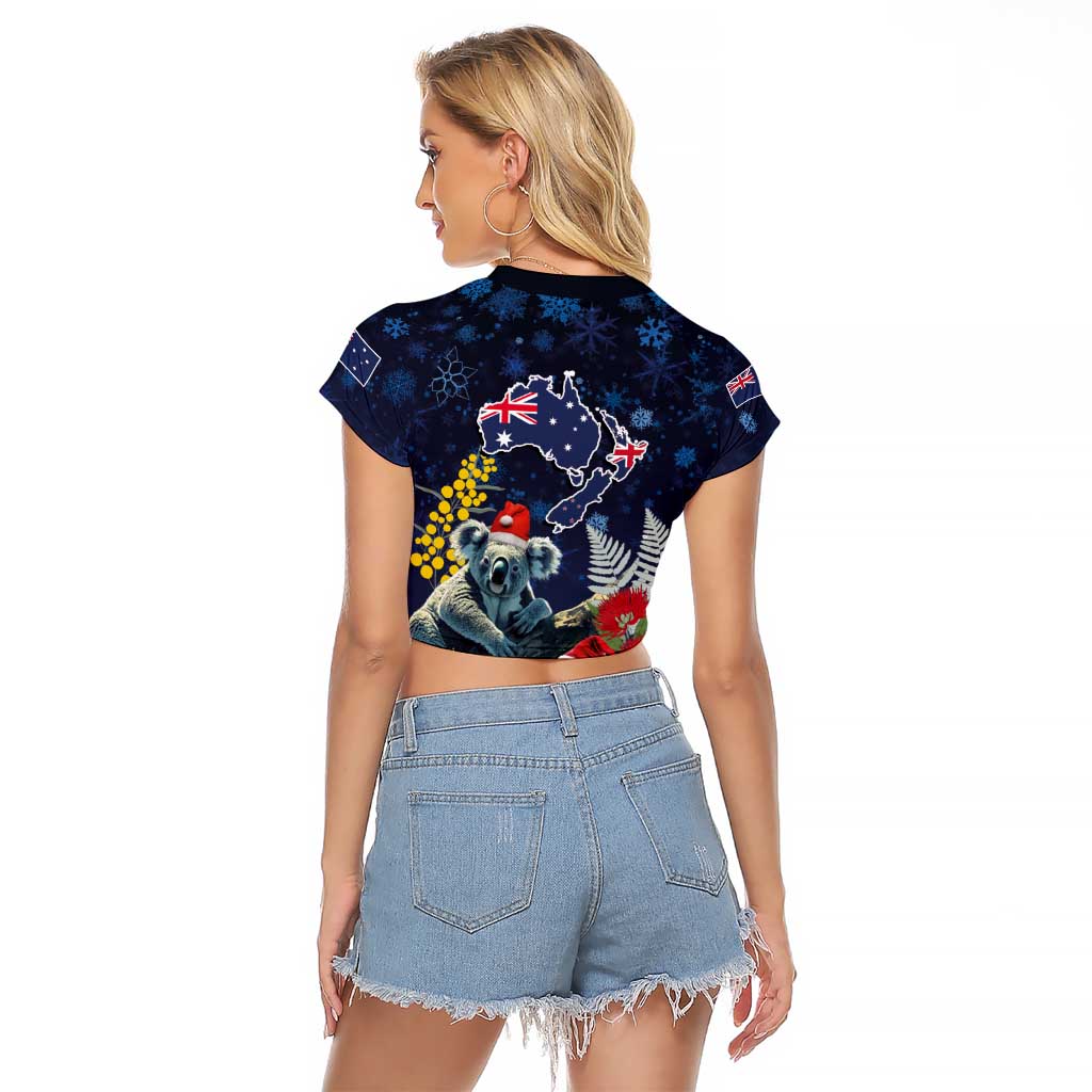 Australia and New Zealand Raglan Cropped T Shirt Merry Christmas-Tuatara and Koala with Plants Xmas Style LT03 - Polynesian Pride