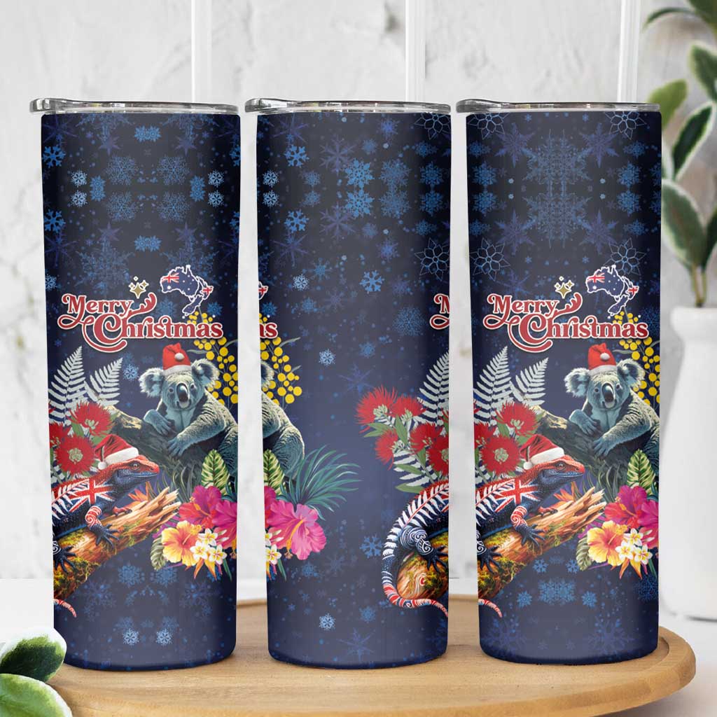 Australia and New Zealand Skinny Tumbler Merry Christmas-Tuatara and Koala with Plants Xmas Style LT03 - Polynesian Pride