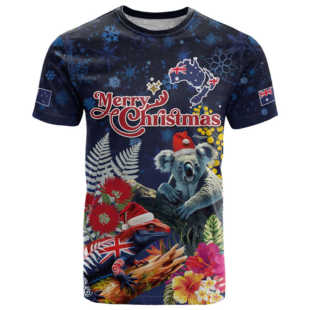 Australia and New Zealand T Shirt Merry Christmas-Tuatara and Koala with Plants Xmas Style