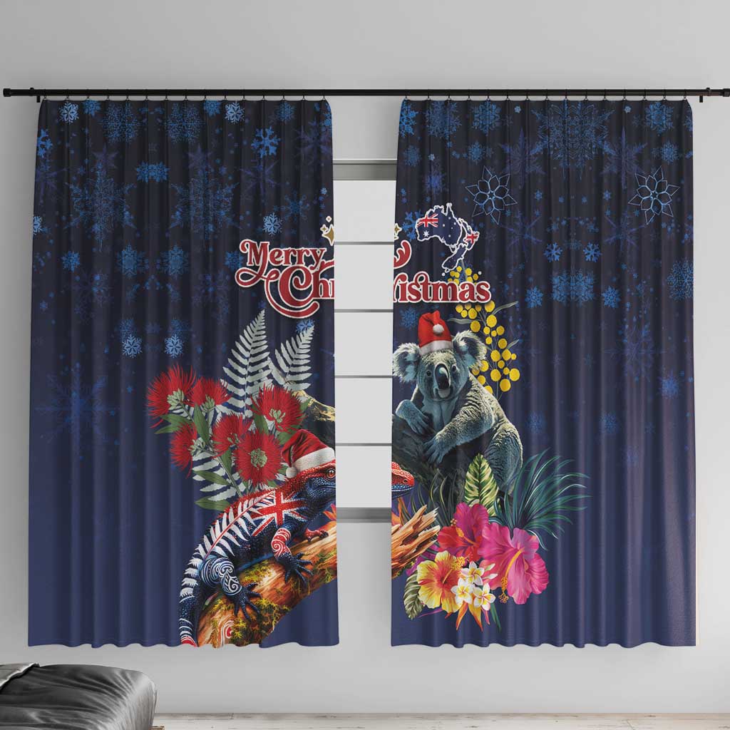 Australia and New Zealand Window Curtain Merry Christmas-Tuatara and Koala with Plants Xmas Style