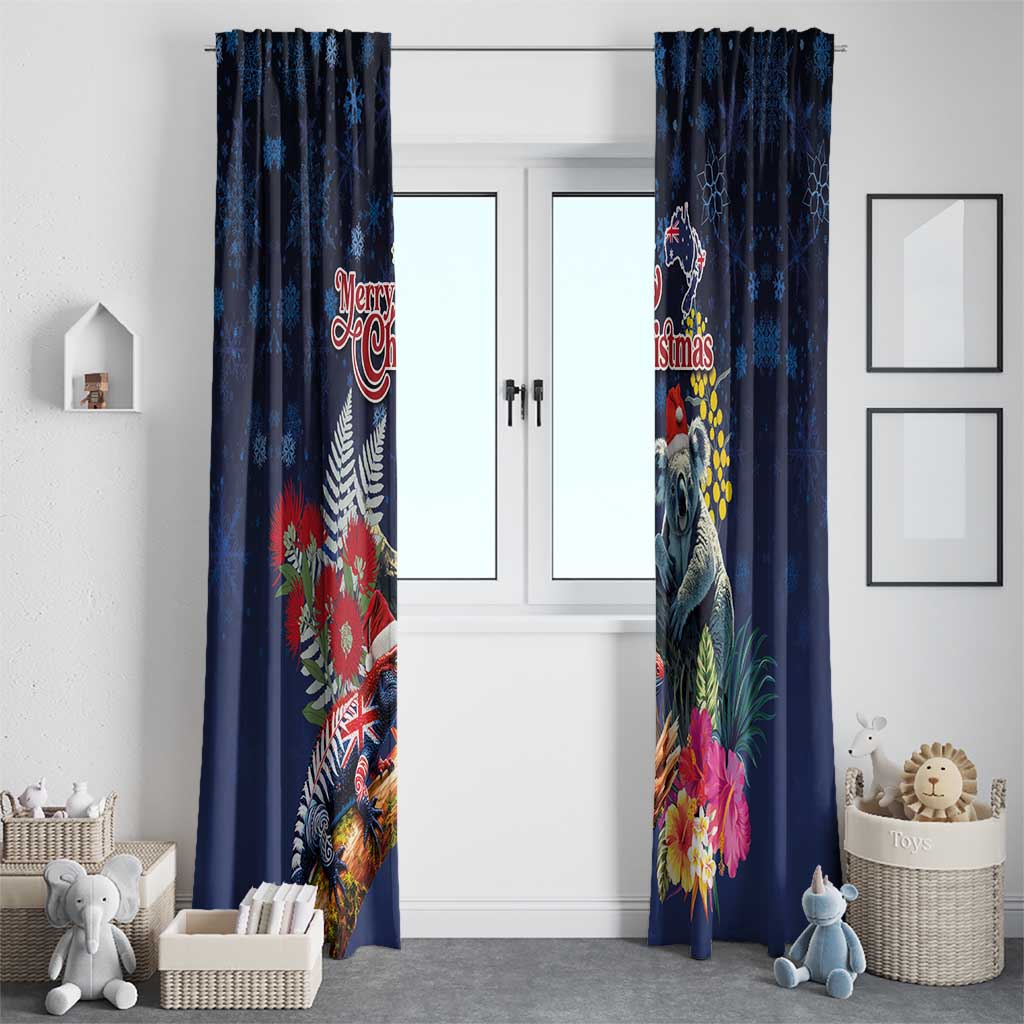 Australia and New Zealand Window Curtain Merry Christmas-Tuatara and Koala with Plants Xmas Style