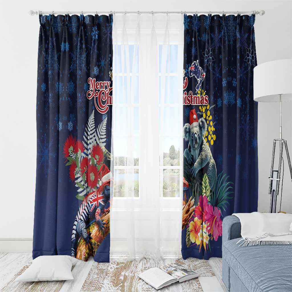 Australia and New Zealand Window Curtain Merry Christmas-Tuatara and Koala with Plants Xmas Style