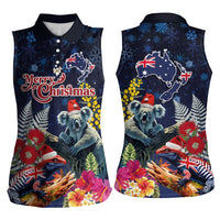 Australia and New Zealand Women Sleeveless Polo Shirt Merry Christmas-Tuatara and Koala with Plants Xmas Style LT03 - Polynesian Pride