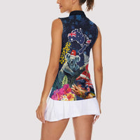 Australia and New Zealand Women Sleeveless Polo Shirt Merry Christmas-Tuatara and Koala with Plants Xmas Style LT03 - Polynesian Pride