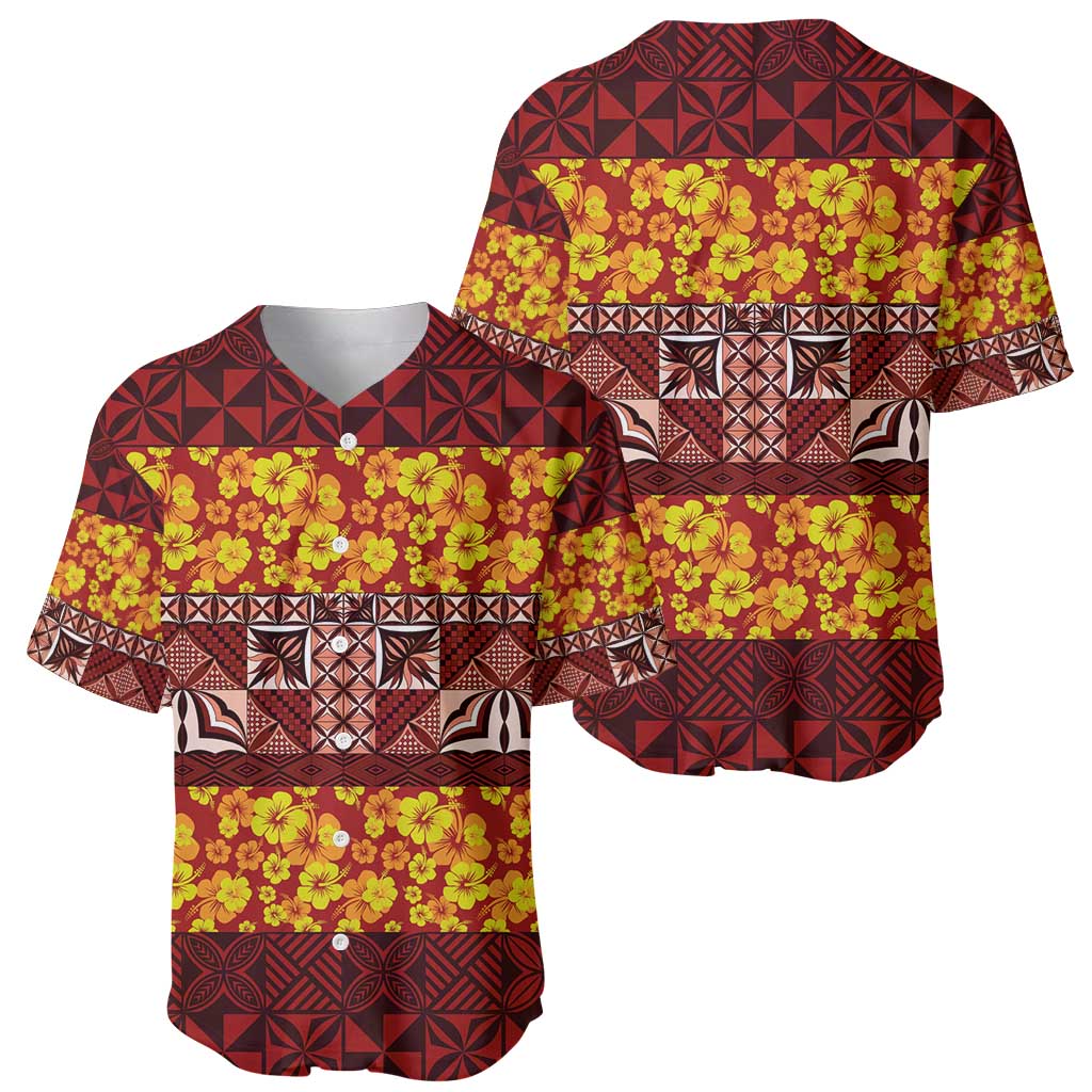 Samoa Siapo and Tapa Baseball Jersey Pacific Tribal Pattern with Hibiscus Striped Style