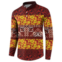 Samoa Siapo and Tapa Button Sweatshirt Pacific Tribal Pattern with Hibiscus Striped Style