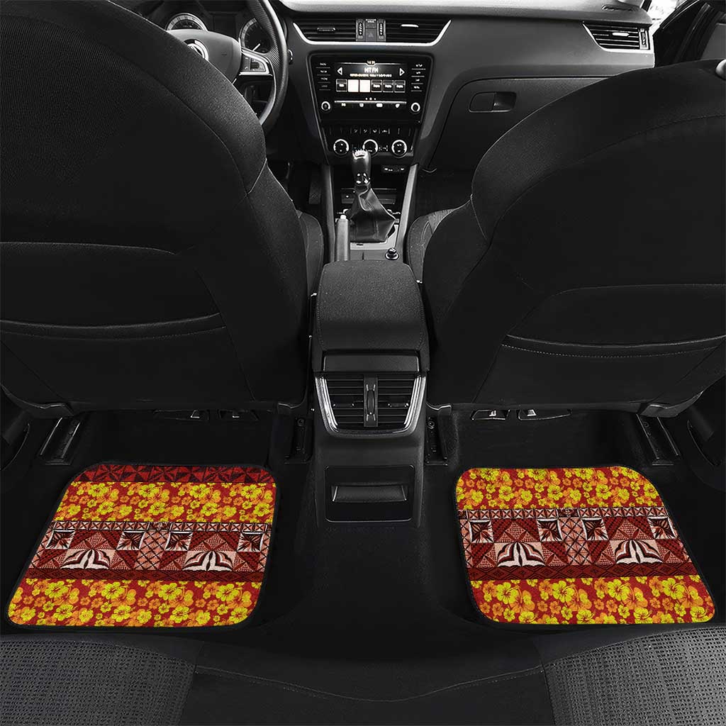 Samoa Siapo and Tapa Car Mats Pacific Tribal Pattern with Hibiscus Striped Style
