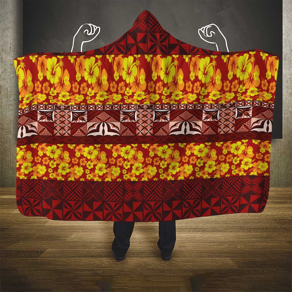 Samoa Siapo and Tapa Hooded Blanket Pacific Tribal Pattern with Hibiscus Striped Style