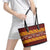 Samoa Siapo and Tapa Leather Tote Bag Pacific Tribal Pattern with Hibiscus Striped Style