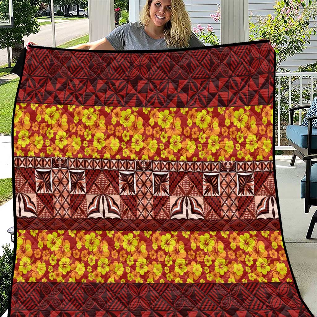 Samoa Siapo and Tapa Quilt Pacific Tribal Pattern with Hibiscus Striped Style