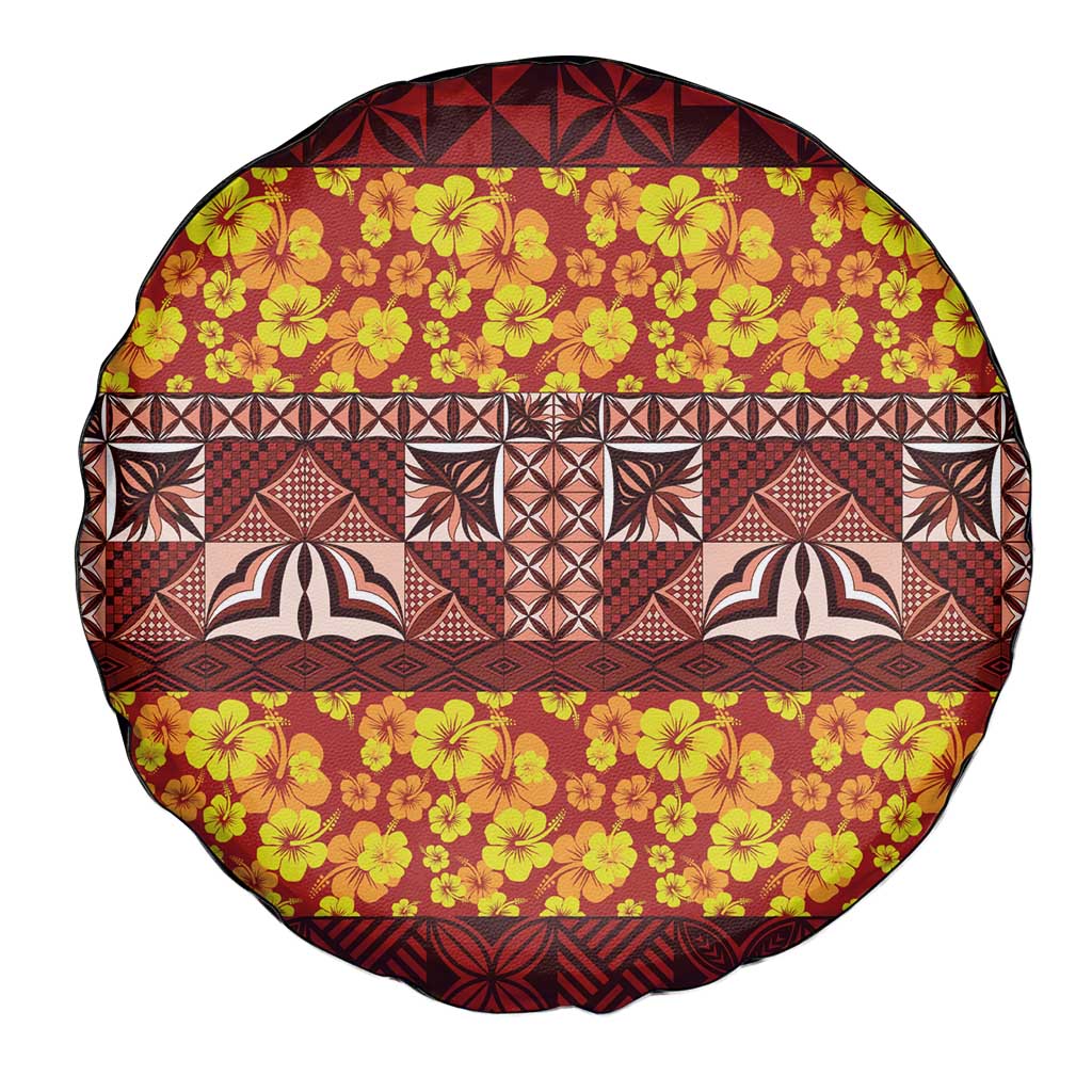 Samoa Siapo and Tapa Spare Tire Cover Pacific Tribal Pattern with Hibiscus Striped Style