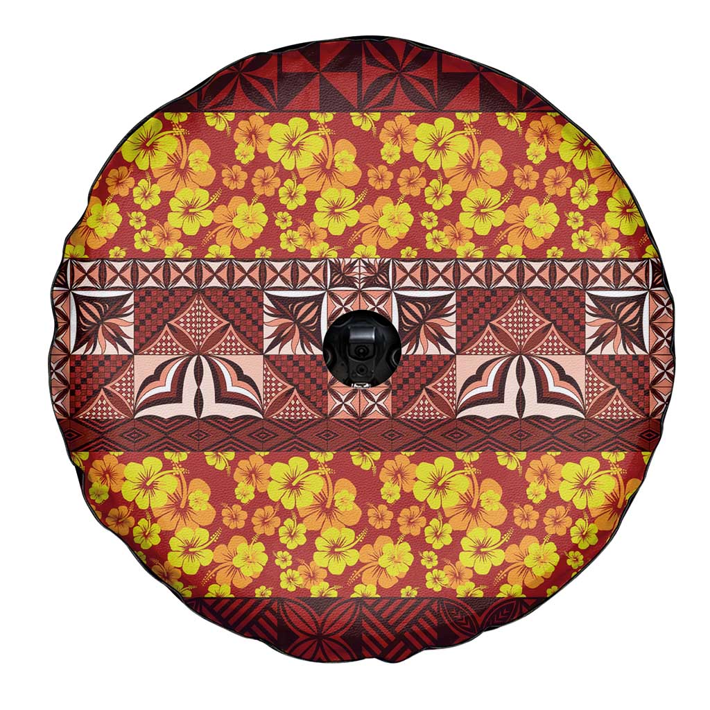 Samoa Siapo and Tapa Spare Tire Cover Pacific Tribal Pattern with Hibiscus Striped Style