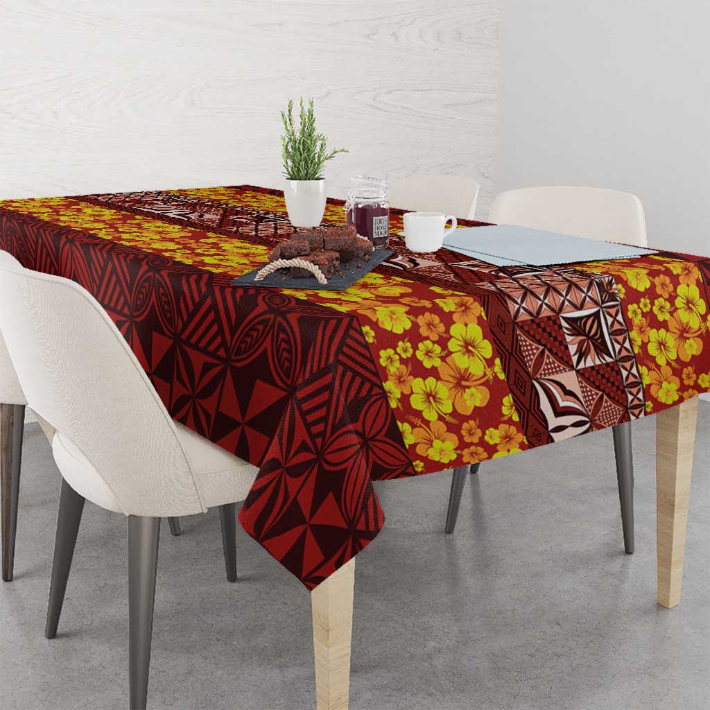 Samoa Siapo and Tapa Tablecloth Pacific Tribal Pattern with Hibiscus Striped Style