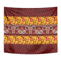 Samoa Siapo and Tapa Tapestry Pacific Tribal Pattern with Hibiscus Striped Style