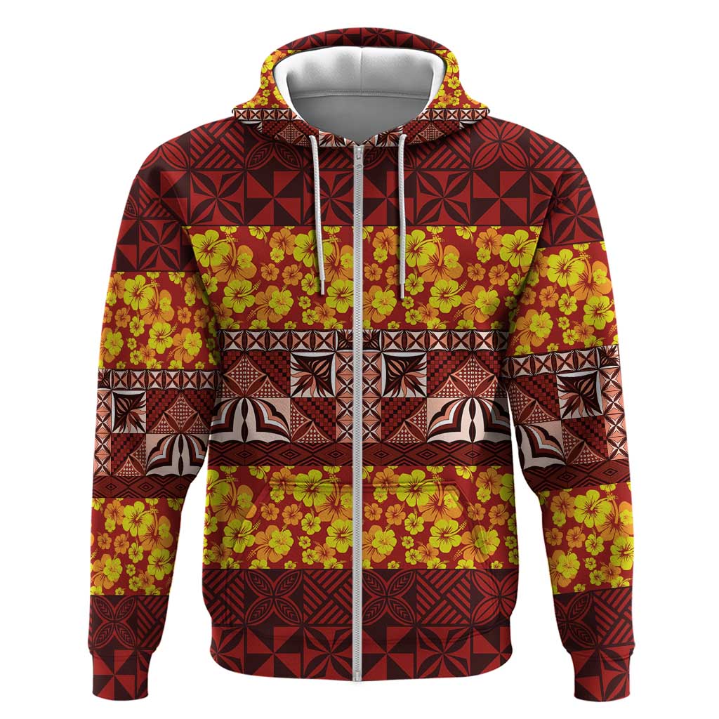 Samoa Siapo and Tapa Zip Hoodie Pacific Tribal Pattern with Hibiscus Striped Style