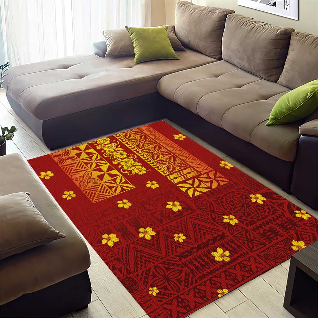 Samoa Tapa Pacific Tribal Pattern Area Rug Hibiscus and Plumeria