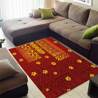 Samoa Tapa Pacific Tribal Pattern Area Rug Hibiscus and Plumeria
