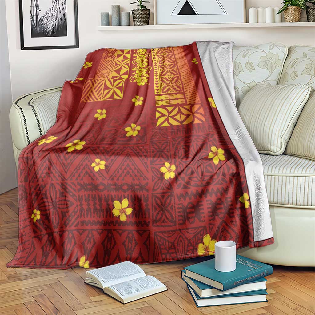 Samoa Tapa Pacific Tribal Pattern Blanket Hibiscus and Plumeria