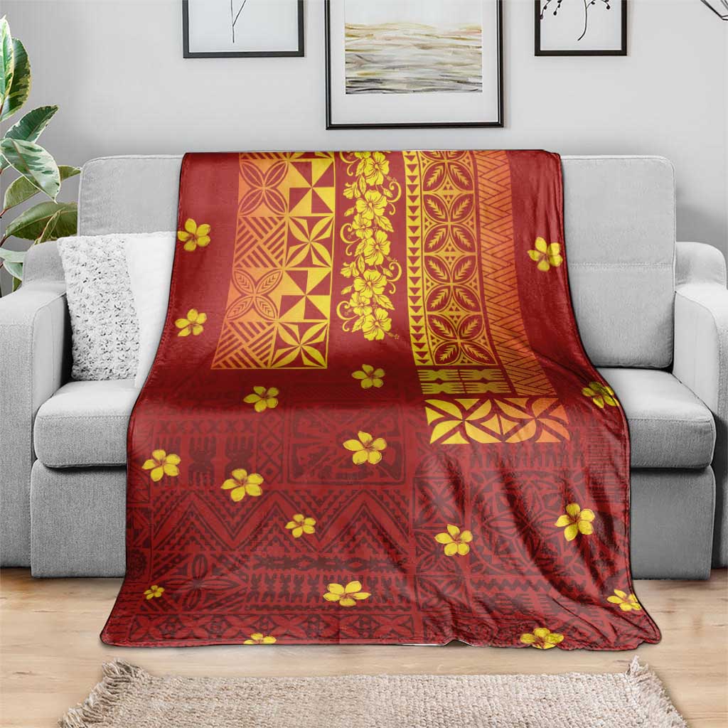 Samoa Tapa Pacific Tribal Pattern Blanket Hibiscus and Plumeria