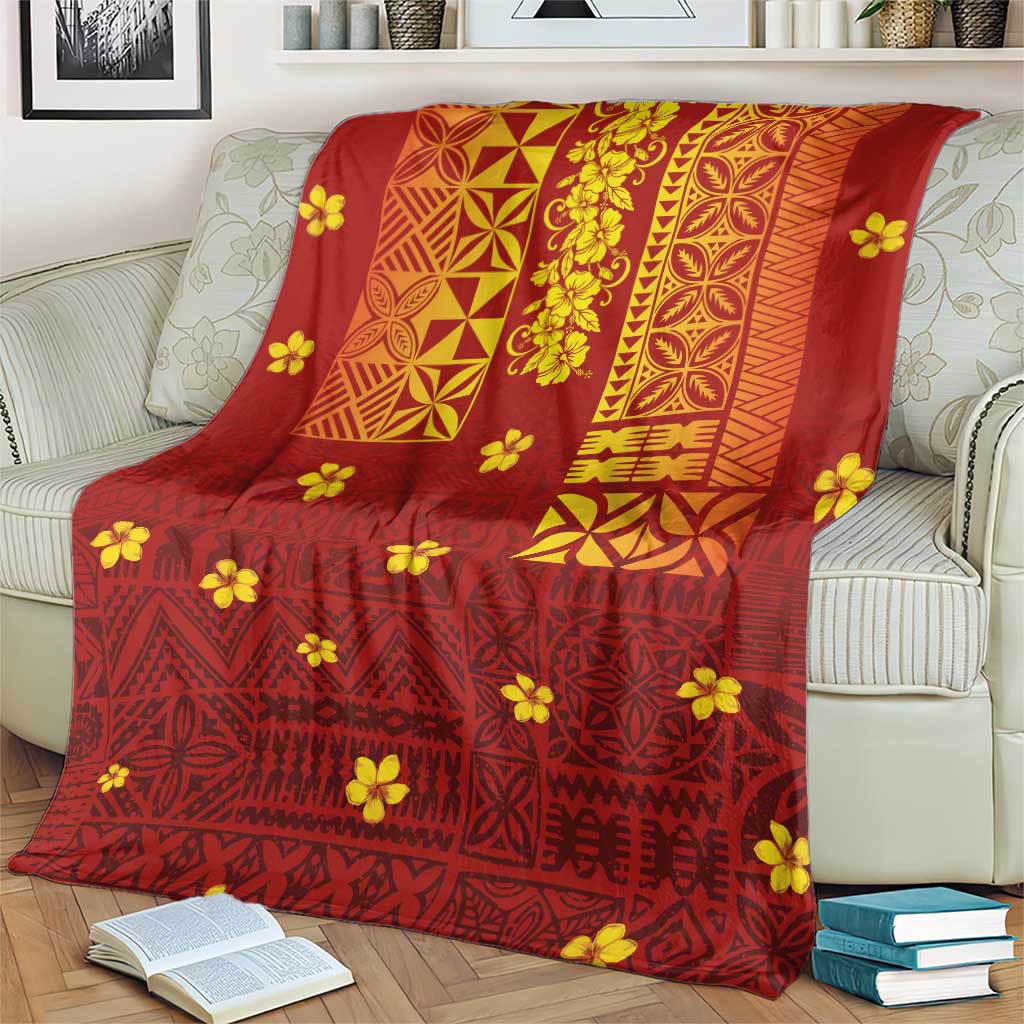 Samoa Tapa Pacific Tribal Pattern Blanket Hibiscus and Plumeria