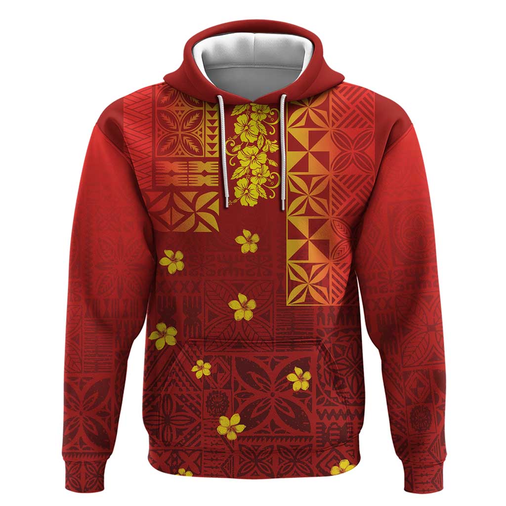 Samoa Tapa Pacific Tribal Pattern Hoodie Hibiscus and Plumeria