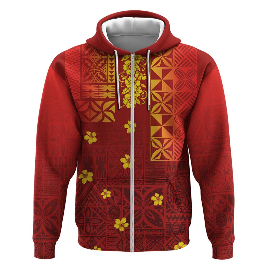 Samoa Tapa Pacific Tribal Pattern Hoodie Hibiscus and Plumeria