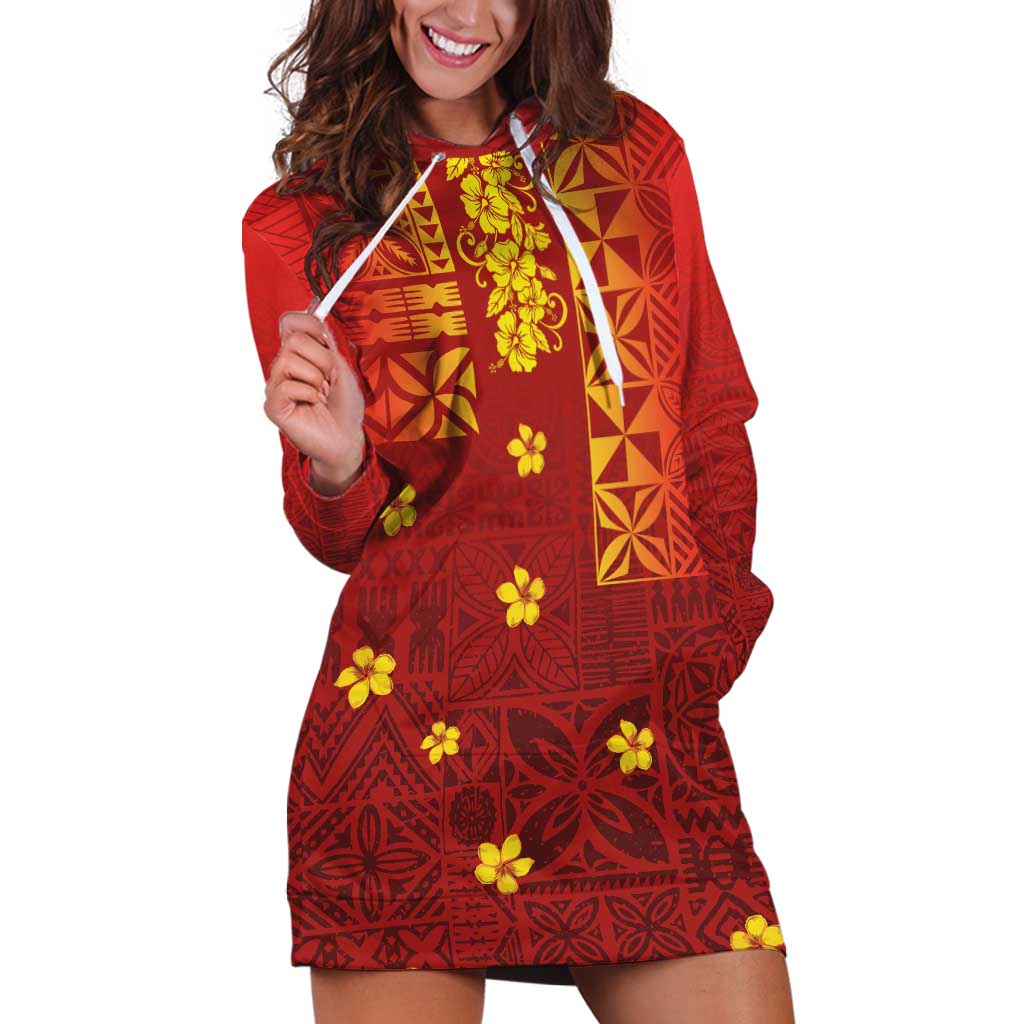 Samoa Tapa Pacific Tribal Pattern Hoodie Dress Hibiscus and Plumeria