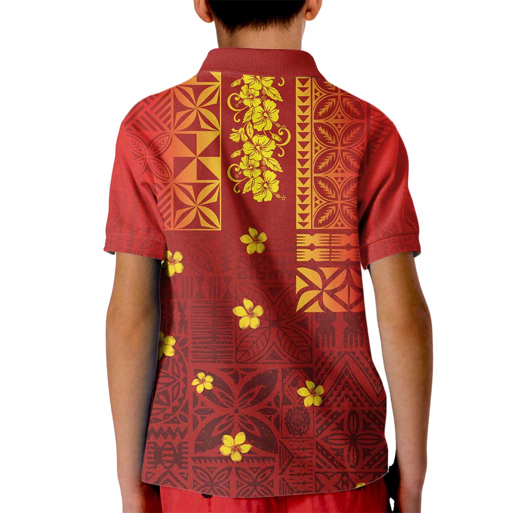 Samoa Tapa Pacific Tribal Pattern Kid Polo Shirt Hibiscus and Plumeria