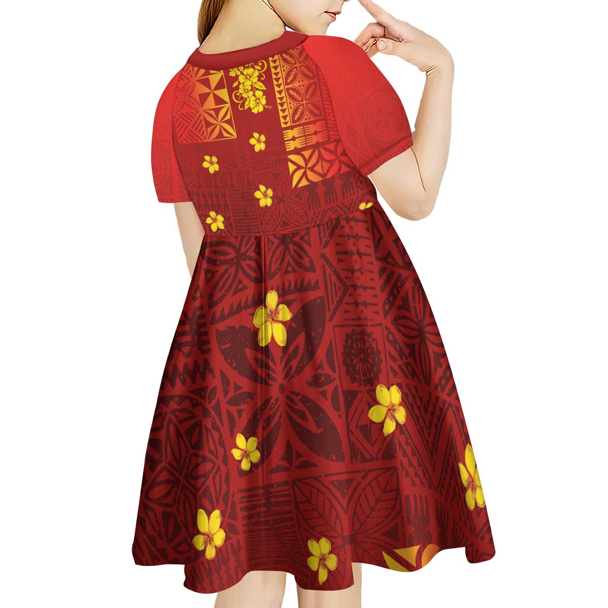 Samoa Tapa Pacific Tribal Pattern Kid Short Sleeve Dress Hibiscus and Plumeria