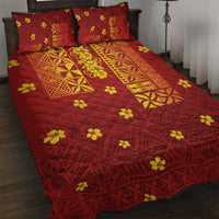 Samoa Tapa Pacific Tribal Pattern Quilt Bed Set Hibiscus and Plumeria