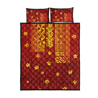 Samoa Tapa Pacific Tribal Pattern Quilt Bed Set Hibiscus and Plumeria