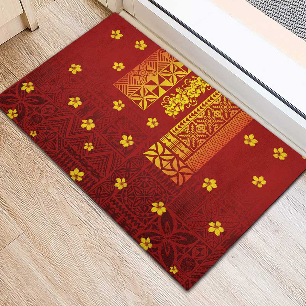 Samoa Tapa Pacific Tribal Pattern Rubber Doormat Hibiscus and Plumeria